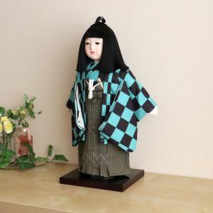 市松人形 元賀章介 10号尺 正絹手刺繍 おしどり 赤色 手塗本漆台 増村