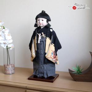 市松人形 最高級 元賀章介 15号尺五 頭師：松乾斎東光 桐塑 本頭 手刺繍 宝づくし 黒 紋 男子 市松人形 沈金 輪島塗台 増村人形店 MMN3127