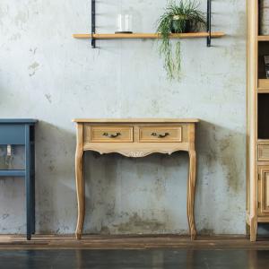 コンソールネコ脚【シャビーウッド】デスク 机 テーブル おしゃれ 木製 引出付き 飾り台 猫脚 サイドテーブル アンティーク 美容室 ネイルサロン メイクスペース｜MATELI SALON STYLE PRODUCT