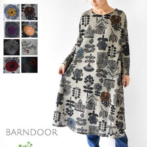 SALE 40%OFF BARNDOOR バーンドア 起毛 ニットソー プリント フレアー ワンピース(1142010b) レディース 秋 冬 長袖 暖か 温か 服 カジュアル きれいめ おしゃれ