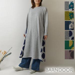 SALE 40%OFF BARNDOOR バーンドア 裏起毛 ニットソー 配色 フレア ワンピース 1191118 レディース 秋 冬 北欧 花柄 フラワー 温か 暖か ゆったり ロング Aライン