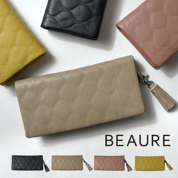 10%OFFクーポン 財布 レディース Beaure ヴュレ タッセル付き カウレザー キルティング...