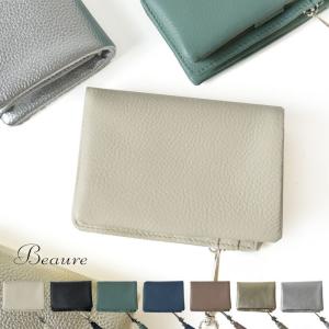 10%OFFクーポン 財布 レディース Beaure ヴュレ タッセル付き カウレザー 2つ折り財布 ウォレット (B-21121) 収納力 小銭入れ 定期入れ 本革 ICカード オフィス