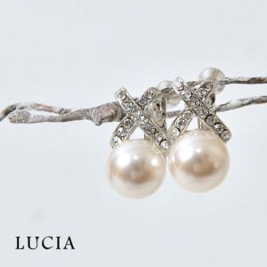 10%OFFクーポン イヤリング レディース LUCIA ルチア クロス ラインストーン パール イヤリング 8957 アクセサリー ピアス 両耳 ネジバネ 真珠 ナチュラル｜matilda