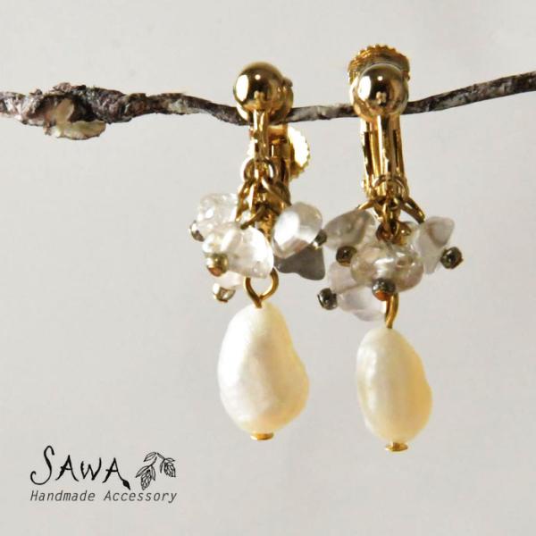 10%OFFクーポン SAWA サワ 淡水パール × 天然石 イヤリング  P-83 レディース ア...