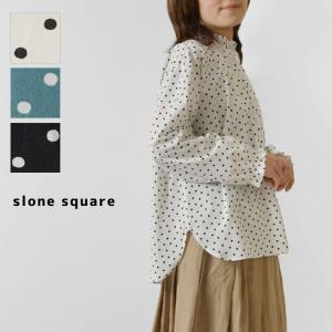 ブラウス レディース slone square スロンスクエア 水玉 スタンドフリルネック ブラウス 48076 春 夏 長袖 ドット レーヨン ゆったり 上品 大人可愛い きれいめ｜matilda