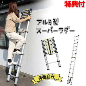 アルミ製 ハシゴ 伸縮 スーパーラダー 最大3.8m 伸縮はしご 伸縮梯子 脚立 伸び 踏み台 軽量アルミ製 高所作業 非常時用 脱出路確保 伸び縮みはしご
