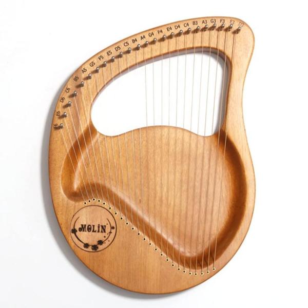 木製 ライアー ハープ 24弦 竪琴、マホガニーウッド 弦楽器 心癒され音色 、ハンドバッグ チュー...