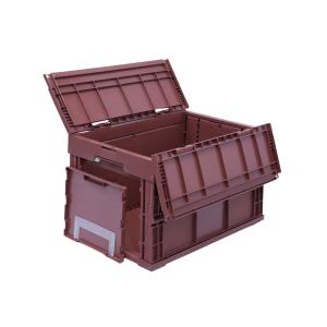 松本産業 折りたたみコンテナ フタ付き 50L 1面扉付き レッドブラウン ( CWCF50RE ) カードホルダー付き