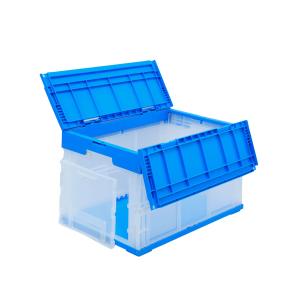 松本産業 折りたたみコンテナ フタ付き 50L 1面扉付き ブルー / クリア