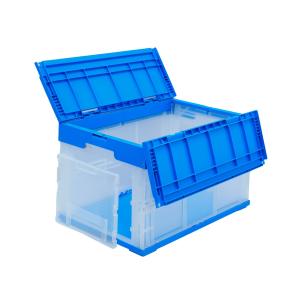 松本産業 折りたたみコンテナ フタ付き 50L 1面扉付き ブルー / クリア
