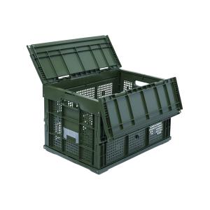 松本産業 折りたたみコンテナ 網目 フタ付き 50L カーキ