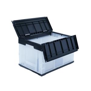 松本産業 折りたたみコンテナ フタ付き 50L 1面扉付き ブラック