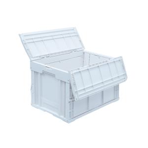 松本産業 折りたたみコンテナ フタ付き 50L ホワイト / クリア