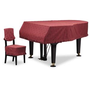 吉澤　グランドピアノカバー　GP-695CE　猫音符柄ジャガード織　エンジ　【受注生産】　※ピアノ椅子カバーは別売りです