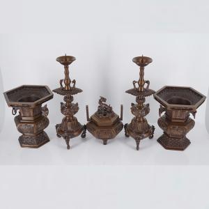 NF 美麗5具足 銅の刻美 銅箔グラデーション 花立高7.6直径5.0cm : 仏壇