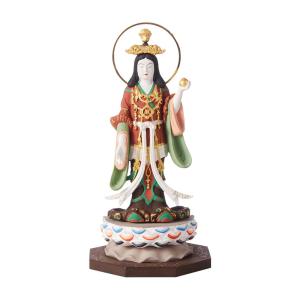 天然 檜 総手彫り 『 裸 吉祥天 』 李建作 純金彩 水晶宝珠 木彫 彫刻