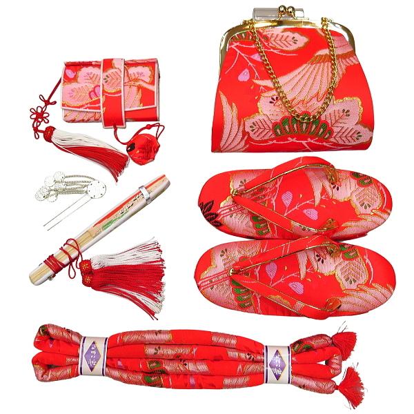 七五三　3〜5歳　女の子　箱セコセット(中寸)【鶴と松×赤】