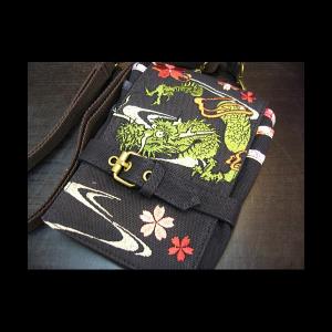 「流水に龍　帆布・刺繍」　和柄チョークバッグ（シザーバッグ）｜matsuriya-sonami