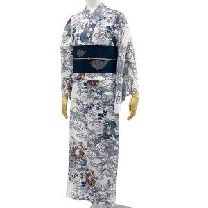 撫松庵のゆかた 芙蓉と猫（クリーム） : 祭屋 そなみ呉服店 - 通販
