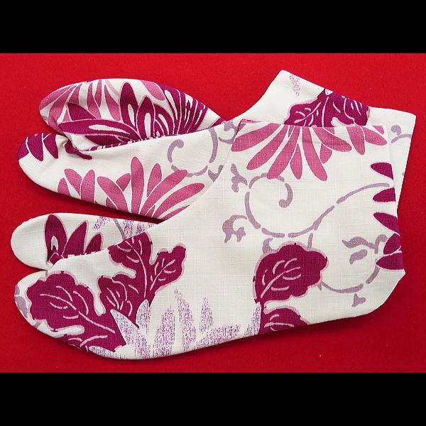 和柄足袋 乱菊と唐草(白ピンク)お洒落な和柄足袋 義若オリジナル【ゆうパケット送料無料】