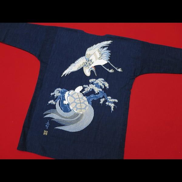 鶴亀（藍調むら染め・藍紺）義若 大人鯉口シャツ