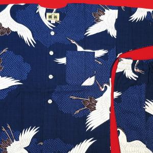 鯉口シャツ 雲どり疋田に鶴(紺)1号〜3号サイ...の詳細画像1