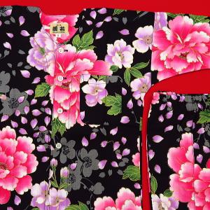 鯉口シャツ 金彩桜吹雪に大牡丹(黒ピンク)1号...の詳細画像4