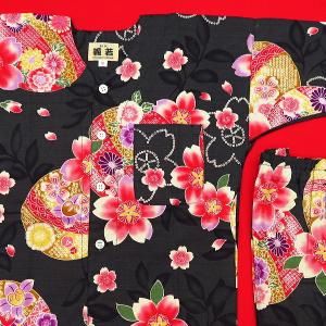 鯉口シャツ まりと桜(黒)7号サイズ(140)...の詳細画像4