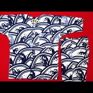 鯉口シャツ 青海波に波濤（白紺）1号〜3号サイズ（90〜110