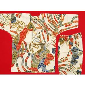 鯉口シャツ 金彩桐に鳳凰（ベージュ）１号〜３号サイズ（９０〜１１０）子供鯉口シャツ上下組 義若オリジナル