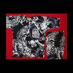 鯉口シャツ 激龍・墨絵調(黒)１号〜３号サイズ（９０〜１１０）子供鯉口シャツ上下組 義若オリジナル