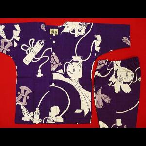 鯉口シャツ 波うさぎ（渋青）7号サイズ（140）子供鯉口シャツ上下