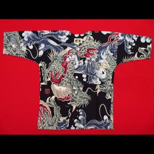 鯉口シャツ 大荒波に龍(黒赤)1号〜3号サイズ...の詳細画像1