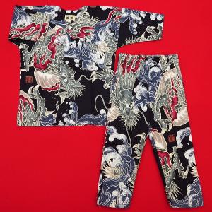 鯉口シャツ 大荒波に龍(黒赤)1号〜3号サイズ...の詳細画像3