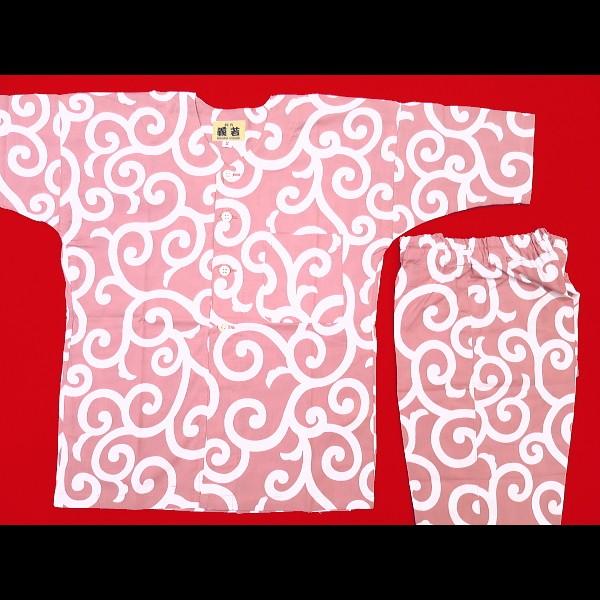 鯉口シャツ 大唐草（ピンク）４号〜５号サイズ（１２０〜１３０）子供鯉口シャツ上下組 義若オリジナル