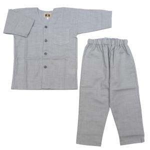 鯉口シャツ 義若のむら染め無地（銀鼠）１号〜３号サイズ（９０〜１１０）子供鯉口シャツ上下組 義若オリジナル