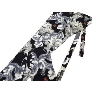 鯉口シャツ 金彩唐獅子牡丹と桜吹雪（黒赤）大人鯉口シャツ単品 男女
