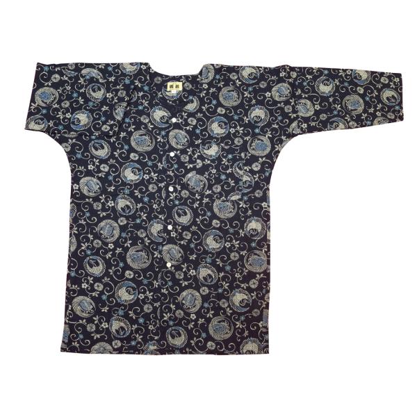 鯉口シャツ 鶴亀と唐草（紺）　大人鯉口シャツ単品 男女兼用 義若オリジナル