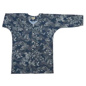 鯉口シャツ 金彩牡丹と桜(黒赤）大人鯉口シャツ単品 男女兼用 義若