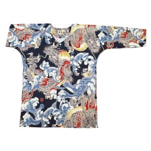 鯉口シャツ 大荒波に龍（紺）巾広サイズ（３Ｌ）　大人鯉口シャツ単品 男女兼用 義若オリジナル