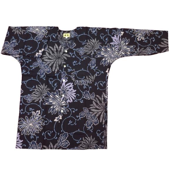 鯉口シャツ 乱菊と唐草（紺）大人鯉口シャツ単品 男女兼用 義若オリジナル
