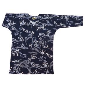 鯉口シャツ 波うさぎ（黒）大人鯉口シャツ単品 男女兼用 義若