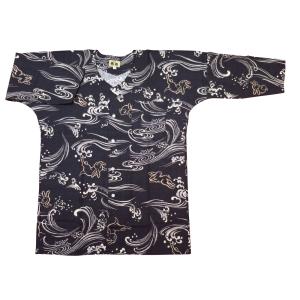 鯉口シャツ 波うさぎ（黒）大人鯉口シャツ単品 男女兼用 義若