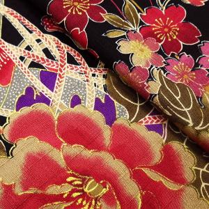 鯉口シャツ 金彩牡丹と桜(黒赤)大人鯉口シャツ...の詳細画像4