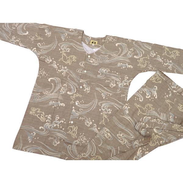 鯉口シャツ 波うさぎ（ベージュグレー）小〜特大サイズ（Ｓ〜ＬＬ）大人鯉口シャツ単品 男女兼用 義若オ...