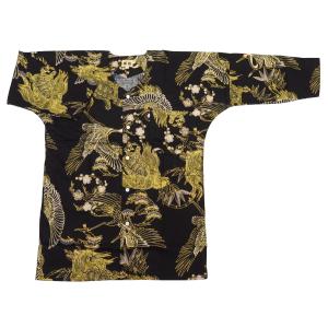 中古★Supreme 花柄 丼 直径約20cm 鯉の和柄 鯉口シャツ 金彩鶴亀（黒金）大人鯉口シャツ単品 男女兼用 義若