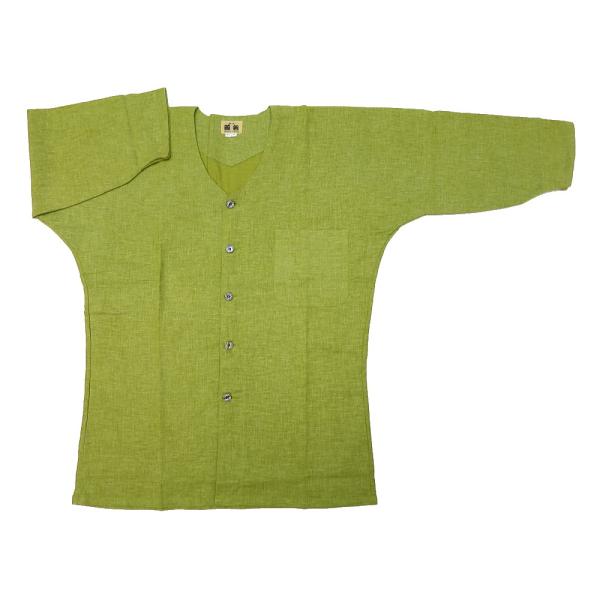 鯉口シャツ 義若のむら染め（若草緑）超肥満サイズ（４Ｌ）　大人鯉口シャツ単品 男女兼用 義若オリジナ...