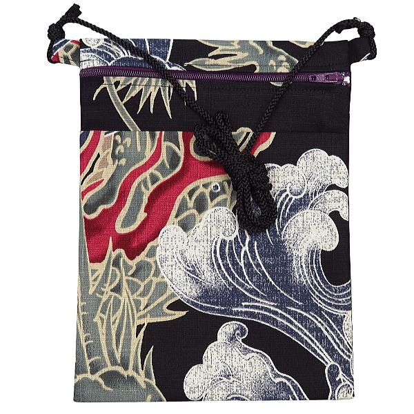 ポシェット 大荒波に龍（黒赤）和柄！お祭り万能ポシェット・大サイズ