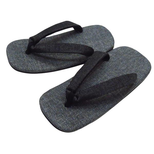 雪駄　シルバーパナマ・黒デニム鼻緒・黒ライト底 Ｓサイズ（８寸）〜ＬＬサイズ（９寸） （２２ｃｍ〜２...